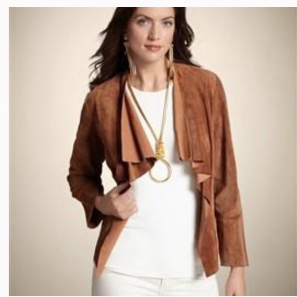 Chicos size 2 (Large) Suede Cascade Jory Jacket open front,  NWT